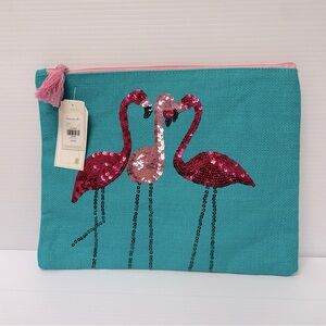 Mud Pie Flamingos Jute Carryall Bag